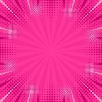 Pink abstract comic background pop art background for poster or book in pink color radial rays backdrop with halftone effect vector