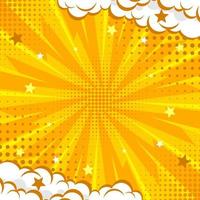 Yellow abstract comic background pop art background for poster or book in yellow color radial rays backdrop with halftone effect vector