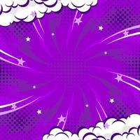Purple abstract background pop art background for poster or book in purple color radial rays backdrop with halftone and cloud effect vector