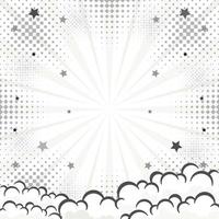 Grey abstract comic background pop art background for poster or book in grey radial rays with halftone star and cloud effect vector