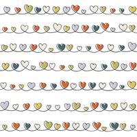 Seamless pattern of hand drawn hearts. Vector abstract background from doodle elements. Swirl curve embellished with decorative colored shapes. Trendy texture for fabric design, textiles, covers