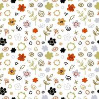 Vector seamless pattern from floral elements, plants. Abstract background with hand drawn flowers, leaves, branches and decorative shapes. Trendy texture from cute doodle botanical elements, wallpaper