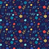 Vector seamless pattern from floral elements, cartoon plants. Abstract background with hand drawn flowers, leaves, branches and decorative shapes. Trendy texture from cute doodle botanical elements