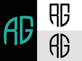 paquete de diseños de logotipos rg con letras iniciales creativas. vector