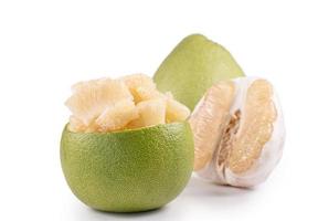 Fresh pomelo, pummelo, grapefruit, shaddock isolated on white background, close up, cut out, clipping path. Fruit for Mid-autumn festival. photo