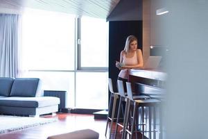 woman eating breakfast enjoying relaxing lifestyle photo