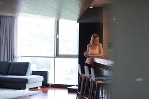 woman eating breakfast enjoying relaxing lifestyle photo