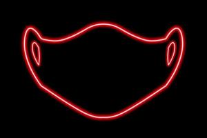 The silhouette of a medical mask on a black background. Red line in neon style vector