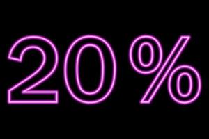 Inscripción del 20 por ciento en un fondo negro. línea rosa en estilo neón. vector