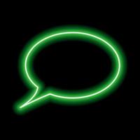 Blank speech bubble on a black background. Neon green contour vector