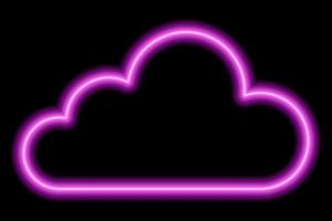 Pink neon cloud on a black background. Linear contour. Weather vector