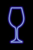 Blue contour wine glass on a black background. Bar, party vector