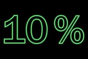10 percent inscription on a black background. Green line in neon style. vector