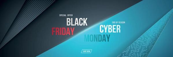 Black Friday and Cyber Monday horizontal banner. vector