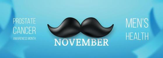 No Shave November long horizontal banner with retro mustache. vector