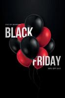 Black Friday flyer template. Typographic design with black and red realistic glossy balloons on black background. vector