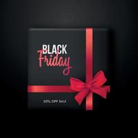 Black gift box with red ribbon for Black Friday Sale. vector