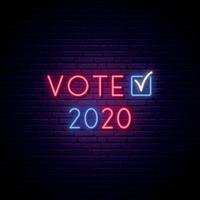 Vote 2020 neon signboard. vector