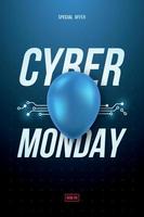 Cyber Monday Sale poster with blue shiny balloon and text. vector