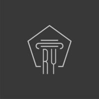 initial monogram RY with monoline pillar logo design vector