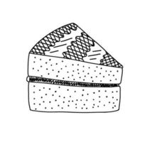 Piece of cake in hand drawn doodle style. Vector illustration. Festive dessert. Sketch.