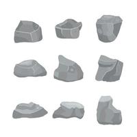 conjunto de piedras grises ilustración vectorial aislada en fondo blanco. diferentes elementos de montañas y rocas. material de construcción. vector