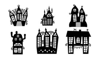 Spooky houses set isolated vector illustration. Halloween houses collection.