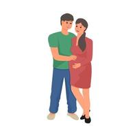 Happy man and pregnant woman isolated vector illustration. Couple expecting a baby. Wife and husband, family concept.