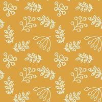 Leaves and berries seamless pattern vector illustration in linear style. Endless plant background. Thanksgiving repeating print.