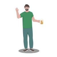 hombre bebiendo cerveza de vidrio. ilustración vectorial en estilo plano. vector