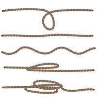 Braun natural jute rope set vector illustration. Twine collection isolated on white background. Packthread clipart.