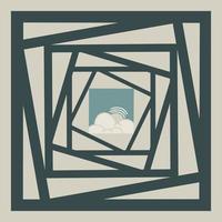 Abstract Green Geometric Art with Cloud Illustration in The Center. vector