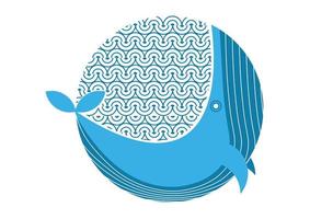 Vector Illustration of Ocean Whale in Blue with Abstract Patterns.