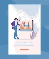 Seminar, webinar and online lesson design for mobile page onboarding. Distance education and coaching, teaching and internet tutorials application interface with coacher. Flat vector illustration.