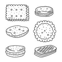 Cookies and biscuits set isolated on white background. Sweet food. Vector hand-drawn illustration in doodle style. Perfect for decorations, logo, menu, various designs.