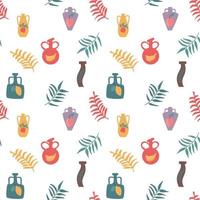 Seamless jugs pattern with fruit. Isolated vector background.