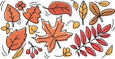 conjunto de hojas amarillas y naranjas de otoño. aislado en la ilustración de vector de fondo blanco. elementos de follaje de árboles para diseños de tarjetas de felicitación de temporada.