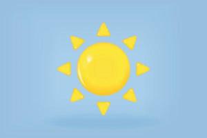 sol amarillo con rayos, estrella solar. icono de vector de representación 3d en estilo minimalista de dibujos animados. verano, clima, concepto de espacio.