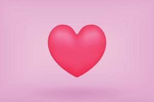 3d pink heart render minimal icon. Vector illustration isolated on pastel pink background