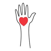 Heart in a hand line icon.Charity and donation.Give and share your love to people.Health insurance.Line art vector illustration. Isolated on white background.