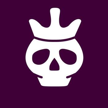 Dead head coronation horror.Dead king skull and crown.Mascot logo.Isolated on white background. Vector flat illustration.