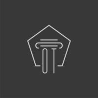initial monogram OT with monoline pillar logo design vector