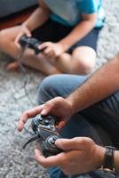 Happy family playing a video game photo