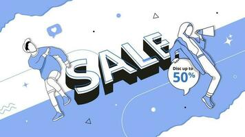 Isometric sale banner design with flat people illustration vector