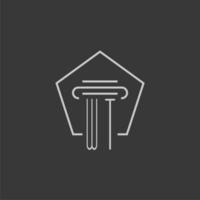 initial monogram WT with monoline pillar logo design vector