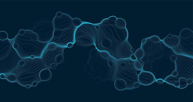 Abstract blueprint style illustration with flowing and pulsating particles. Futuristic fantasy backdrop for tech designs.