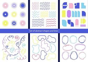 Set of abstract shapes, stains, lines, flowers, and scribbles. Trendy elements for your designs. Hand-drawn clip art. vector