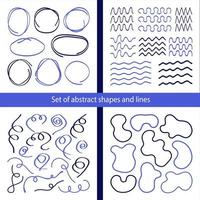 Set of abstract shapes, stains, lines, and scribbles. Trendy elements for your designs. Hand-drawn clip art. vector