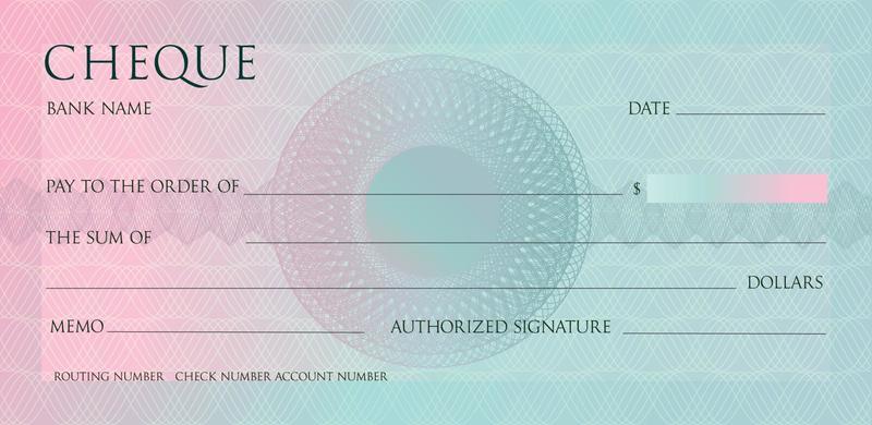 Check for Chequebook template. Lines pattern with watermark lines. Gradient background for ticket, Voucher, Gift certificate, Coupon, banknote, currency, bank note. Premium cheque vector design.