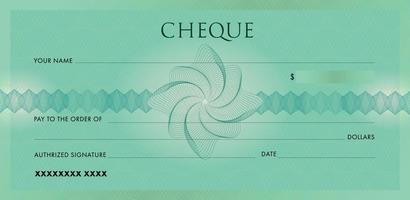 cheque verde para plantilla de chequera. patrón de líneas entrecruzadas con marca de agua abstracta. fondo elegante para billetes, cheque de dinero, moneda, billete de banco, cupón, certificado de regalo. diseño vectorial vector